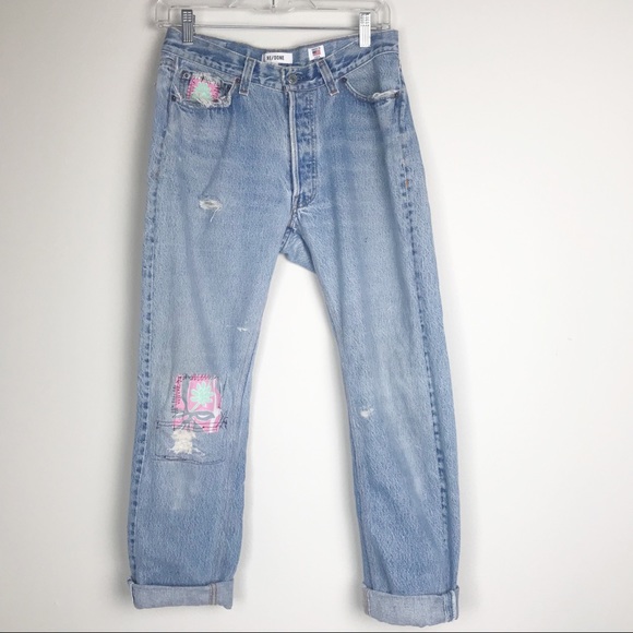Re/Done Denim - Re Done Pink Patched Boyfriend Levi’s Jeans 24